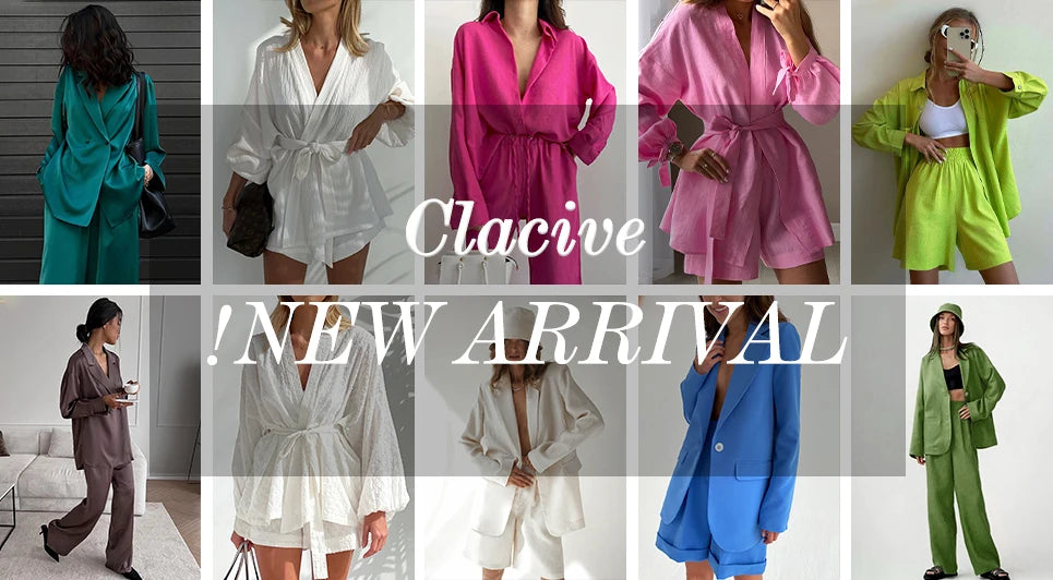 Clacive Lässiger locker sitzender Hausanzug Herbst Langarmbluse mit High-Waist-Hose Set Damen Elegantes plissiertes beiges 2-teiliges Hosenset