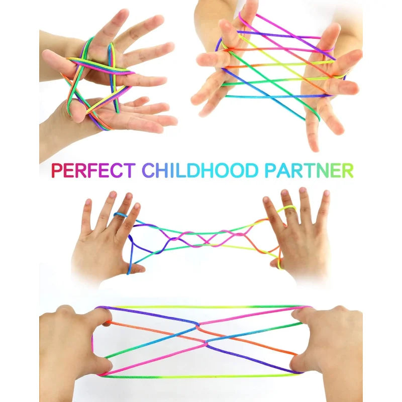 Regenbogen Cats Cradle Schnur 1.6M/63 Zoll Lange Regenbogen Bunte Fingerschnur Chinesische Fingerspiele Spielzeug für Kinder