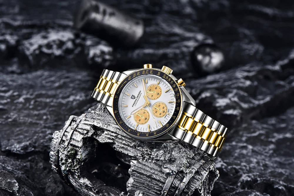 Neue PAGANI DESIGN Moon Men Uhr Retro-Luxus-Quarzuhren für Herren Edelstahl Sport wasserdicht Chronograph Herren+Mit BOX