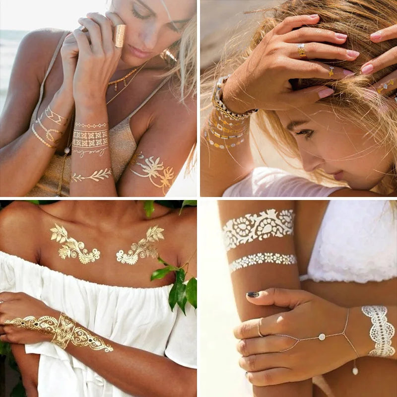 Gold-Spitzen-Tattoo-Aufkleber Hanna Tattoo Tattoo Wasserdichte Temporäre Tattoo-Aufkleber Coole englische Alphabet Fake-Tattoos