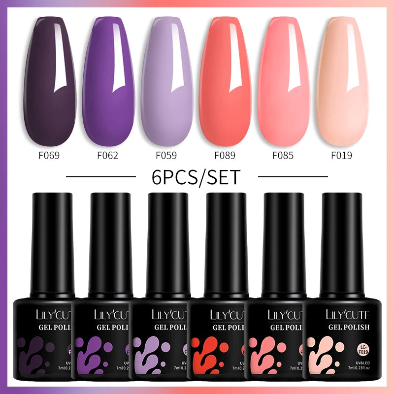 LILYCUTE 7ML 6PCS Neon Gel Nagellack Set fluoreszierend Farbwechsel Semi Permanent Soak Off Maniküre-Kit Nail Art Gel