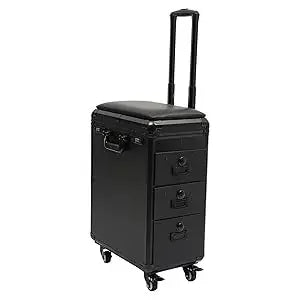 Rollender Make-up-Trolley mit Tattoo-Armlehnenständer, Beauty-Trolley mit 3 Schubladen, 4 Universalrädern und Zahlenschloss