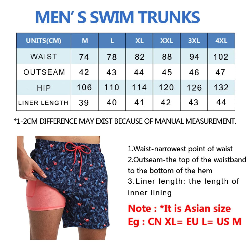 ESCATCH 2026 Neu eingetroffene Herren-Badeshorts mit Kompressionsfutter, 2-in-1-Druck, schnelltrocknend, Fitnessstudio, Sport, Herrenshorts mit Reißverschlusstaschen