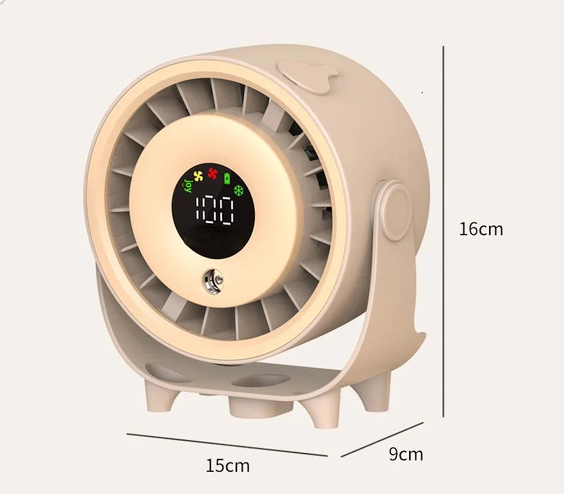Neuer Sprühnebelventilator, befeuchtend, schnelle Kühlung, Aufhängeloch, geräuscharm, digitale Anzeige, Tastensteuerung der Geschwindigkeit, fein absorbierbar