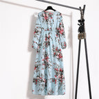 Frühling Sommer Damen Maxikleider Casual Langarm Geblümt O-Ausschnitt Damen Boho Strandparty Langes Kleid Mujer Vestidos
