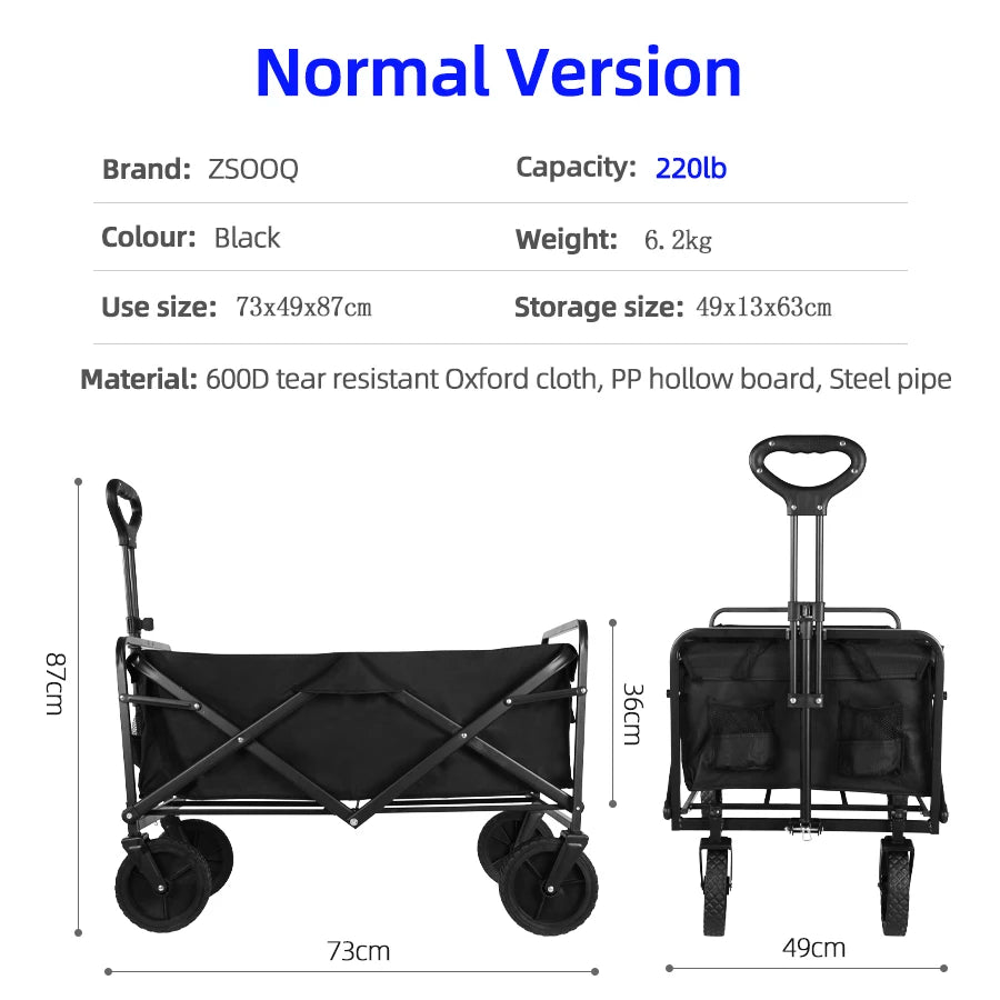 Bollerwagen mit großer Tragfähigkeit, faltbarer Bollerwagen für Garten und Strand, Campingausrüstung mit Getränkehaltern