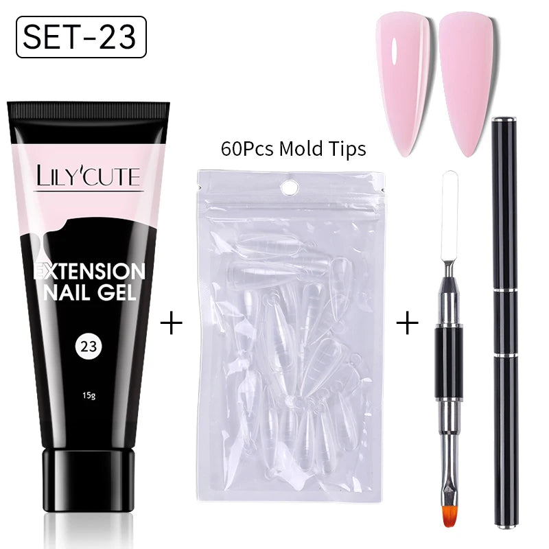 LILYCUTE 15ml Verlängerungsgel-Nagellack-Set Quick Nail Prolong mit Verlängerungsform-Nagelspitzen Acryl-Lösung Maniküre-Werkzeug-Kit