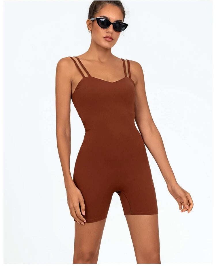 Greenora Damen Workout Strampler Sexy Rückenfrei Yoga Overall Eng Anliegend Body Fitness Activewear Ärmellose Sportbekleidung Einteiler