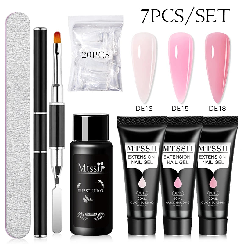 24-teiliges Set 20ml Poly Nail Extension Gel Kit Mini-UV-Lampe Versiegelung mit Basislack Überlack Professionelles Poly-UV-Nagelgel-Kit Starter-Kit