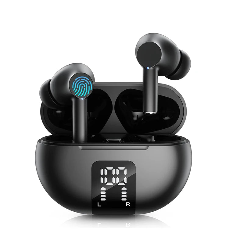 Kabellose Bluetooth 5.3 Kopfhörer 60 Std. Wiedergabezeit LED-Leistungsanzeige Ohrhörer Mikrofon Geräuschunterdrückung Stereo Sound Earphones