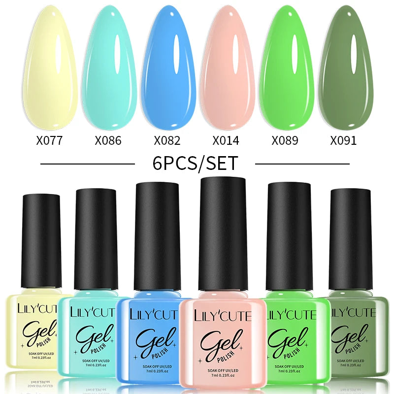 LILYCUTE 6PCS Gel-Nagellack-Set Sommer Neon Nagellack-Gel-Kits für DIY Nagel Semi-Permanenter UV-Lampe Gellack Nagellack-Set