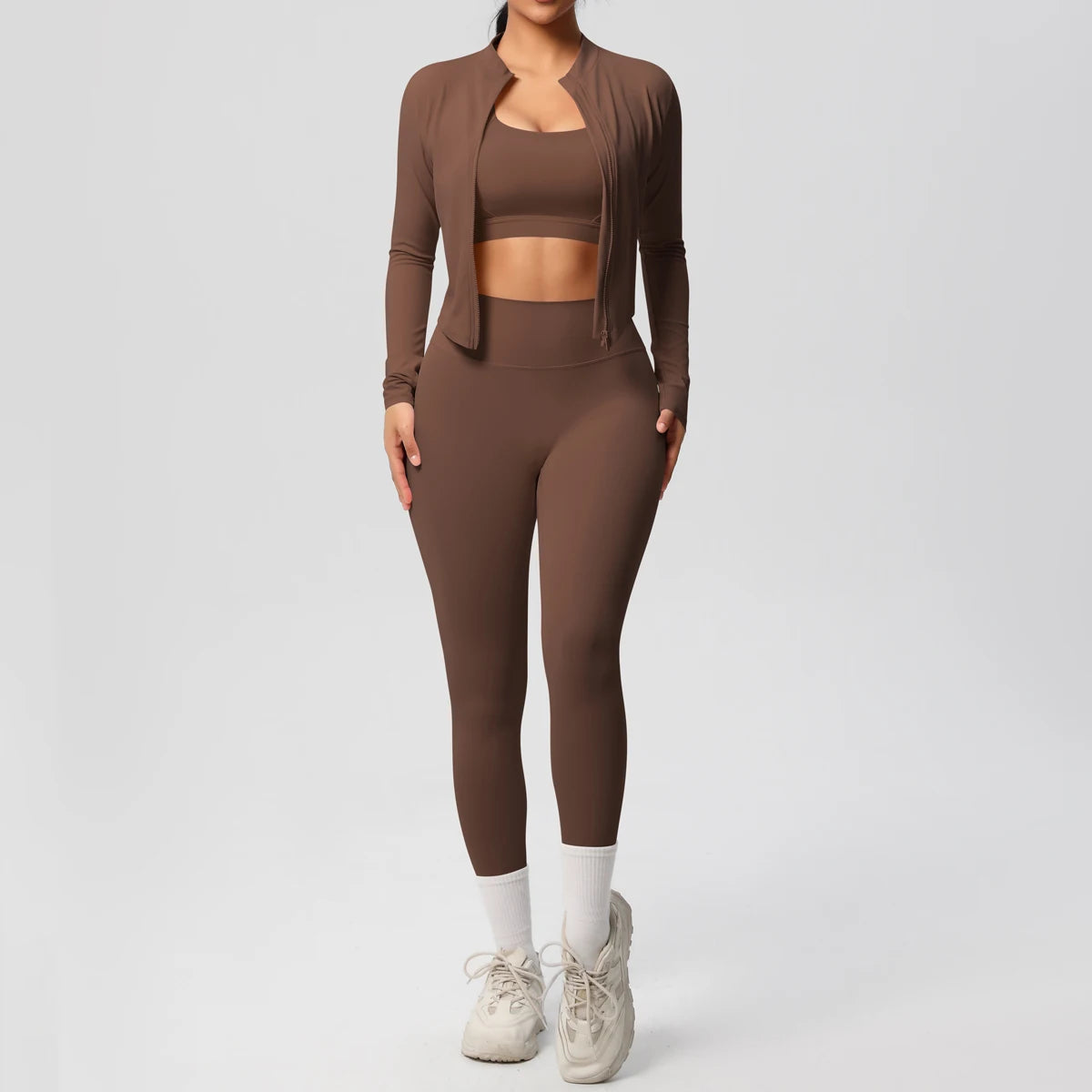 3-teiliges Sportbekleidung Yoga-Set Gym Sport-BH Reißverschlussjacke Leggings Kleidung Sportbekleidung Yoga-Anzüge für Damen Fitness-Set Trainingsanzug