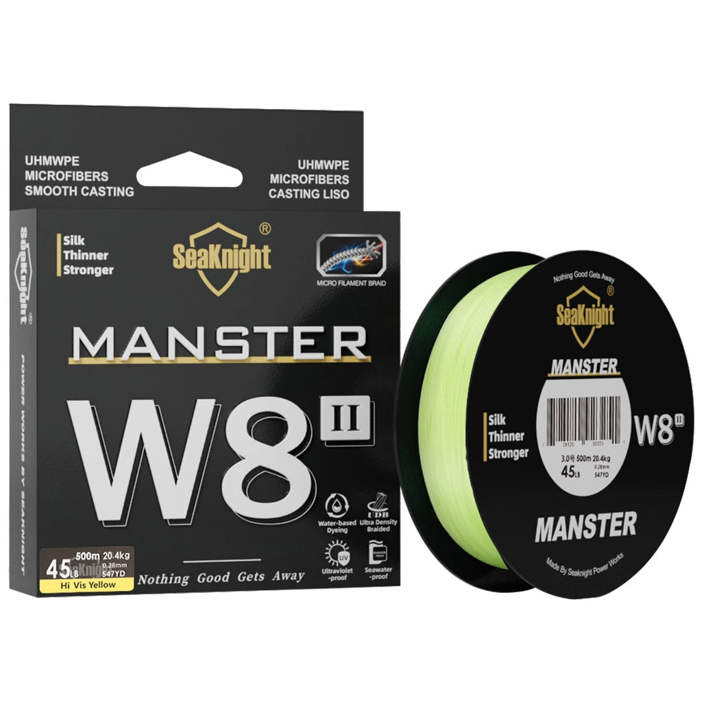 SeaKnight Brand W8 II Serie 500M 8-fach geflochtene Angelschnur aus PE, fortschrittliche geflochtene PE-Schnur, UV-beständige Salzwasser-Schutzbeschichtung