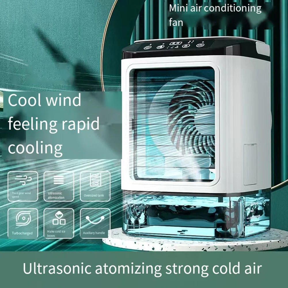 USB Tragbarer Klimaanlagen-Ventilator Dual-Nebelbefeuchter Eisbox 3-Gang Desktop-Kühlventilator mit LED-Nachtlicht Hauptbild