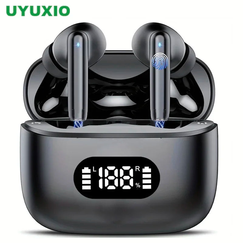UYUXIO Kabelloser Kopfhörer 40 dB Geräuschunterdrückung Bluetooth 5.3 Kopfhörer ENC mit LED-Anzeige HD TWS Ohrhörer Transparenzmodus