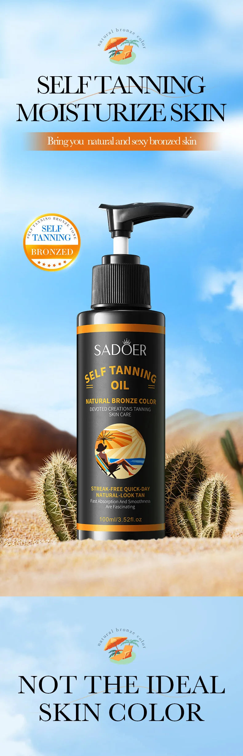 100ml Bräunungsspray: Leichte Textur, feuchtigkeitsspendend, schöner schwarzer Farbton, für einen wilderen und selbstbewussteren Look. Große Kapazität, schönes Bräunungsergebnis, streifenfrei, schnell trocknend, kein Bräunungseffekt.