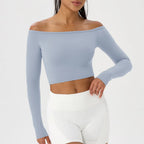 Yoga Langarm T-Shirt Damen Ein-Schulter Sexy Eng Anliegende Fitness-Oberteile Nude-Feel Schnelltrocknendes Sport Langarm Yoga Shirts
