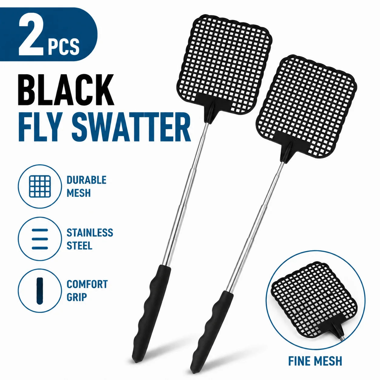 Expandable Fly Swatter Mosquito Killer Stainless Steel Swatting Device Household Indoor Outdoor Pest Control Tool