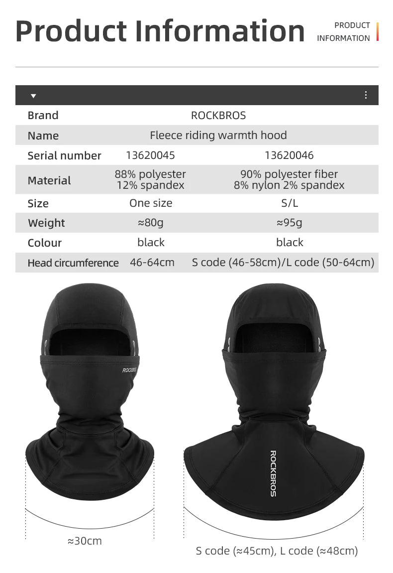 ROCKBROS Radmützen Vollgesichtsmaske Winter Atmungsaktiv Winddicht Fleece Fahrrad Halswärmer Schal Maske Skifahren Motorrad Fahrradmütze