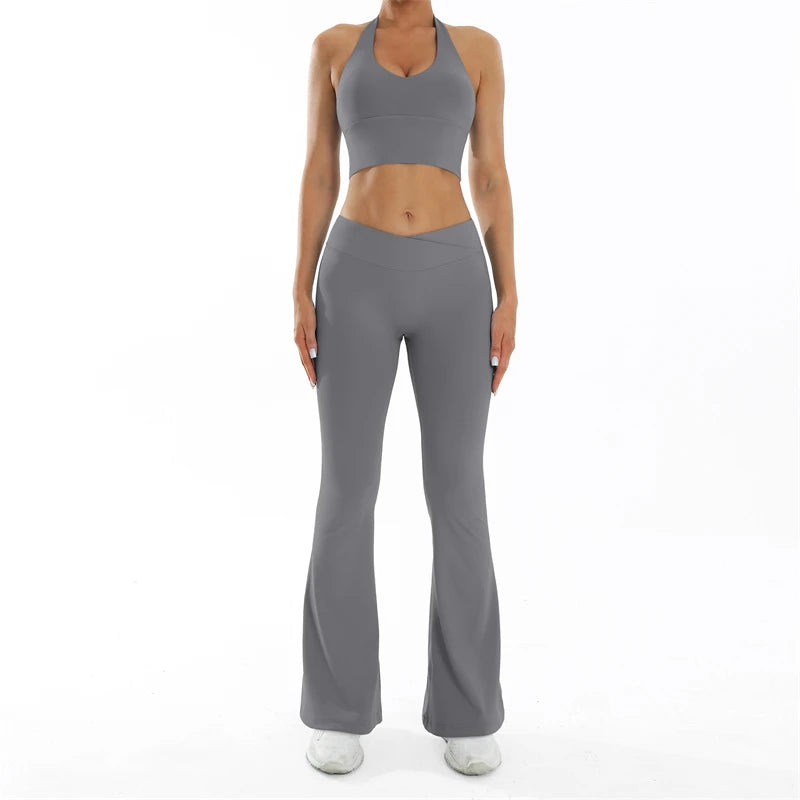 Scrunch-Sportanzug Damen Yoga-Set Gymnastik-Kleidung Sexy Sport-BHs und Schlaghosen-Sets Fitness-Outfits Damen Trainingskleidung