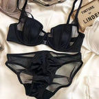 Vorderer Schnallen-Push-up-BH für Damen Dessous-Set Sexy Satin-Mesh Halb-Cup Kabelloser Lift-BH-Set mit verstellbaren Trägern Größe S-XL