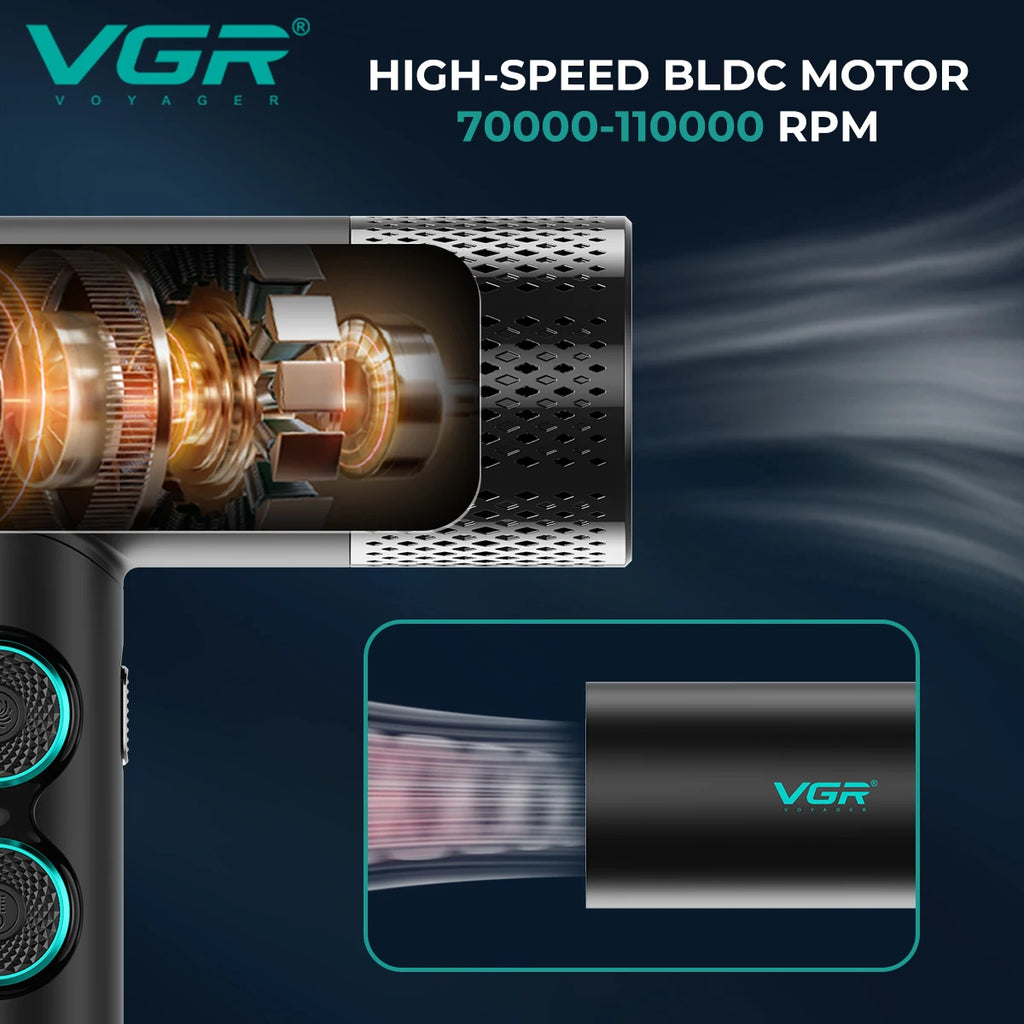 VGR Haartrockner Professioneller Haartrockner BLDC-Motor Haarstyling-Föhnmaschine 110000 U/min Negativ-Ionen Salon-Gebläse V-401