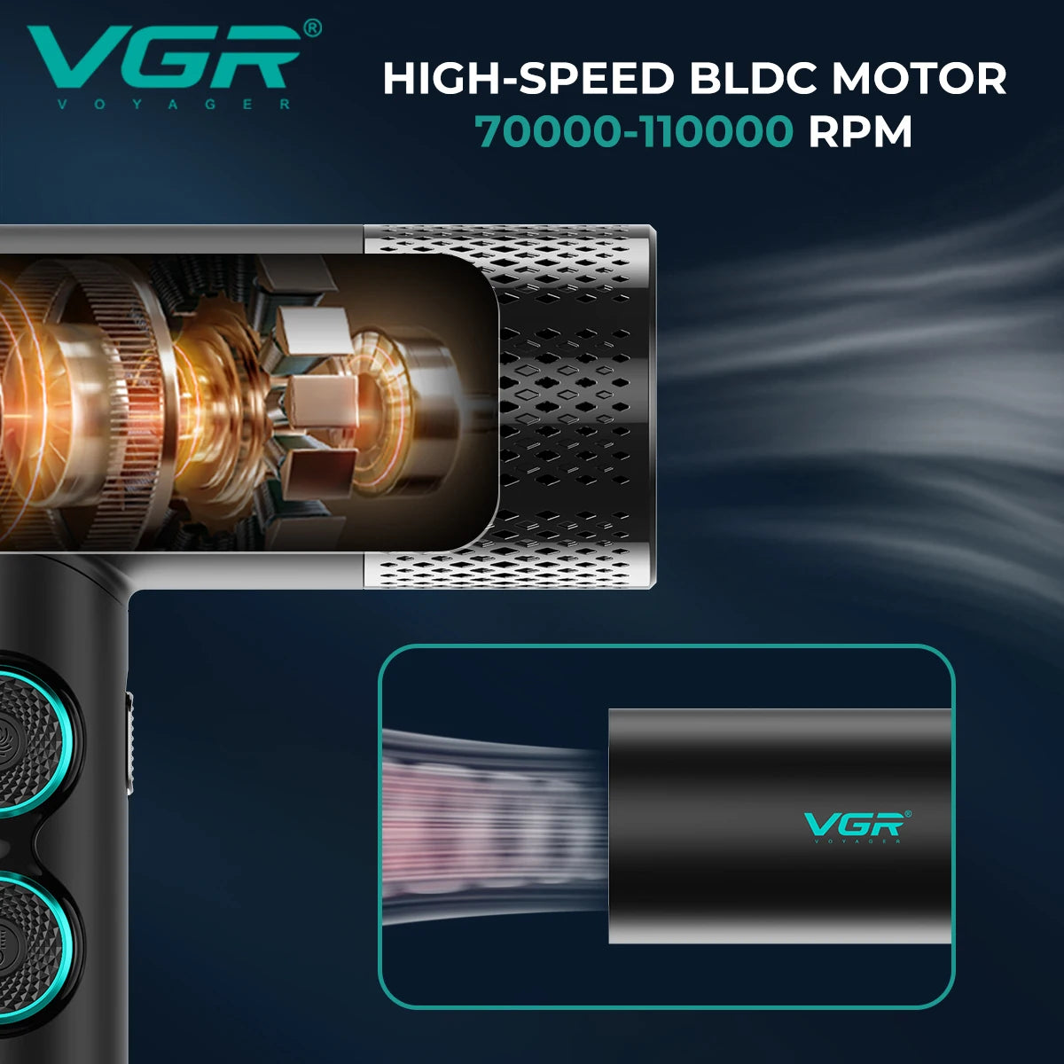 VGR Haartrockner Professioneller Haartrockner BLDC-Motor Haarstyling-Föhnmaschine 110000 U/min Negativ-Ionen Salon-Gebläse V-401