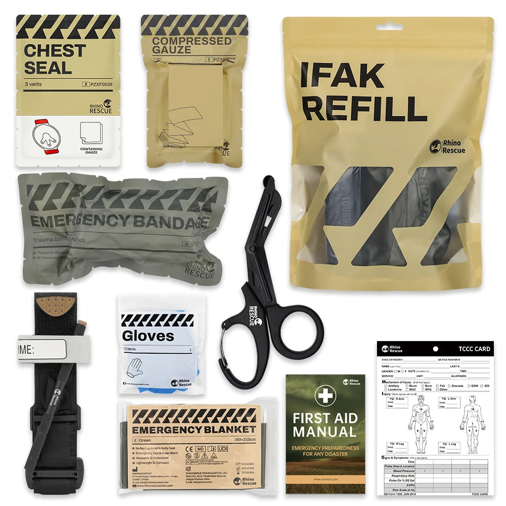 Rhino Rescue Trauma Kit, Combat Survival Gear Medical Kit, taktisch für Notfall-Erste Hilfe, IFAK Nachfüllpackungen