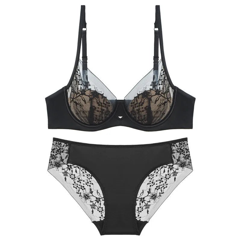 Luxuriöses Damen-Dessous-Set, sexy Spitzenstickerei, Unterwäsche, französischer dünner Cup, Push-up-BH, atmungsaktives Sommer-Mesh, Intimates BH-Sets Hauptbild