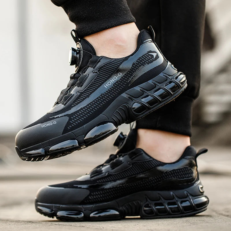 Herren Arbeitsschuhe Drehverschluss-Arbeitssneaker Schutzschuhe Industrie-Sicherheitsschuhe Durchtrittsicher Anti-Smash Stahlkappen-Schuhe