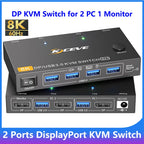KCEVE 8K DisplayPort KVM Switch 2 Computers 1 Monitor ,8K@60Hz/4K@240Hz DP KVM Switch for 2 PC 1 Monitor to Share Mouse,Keyboard
