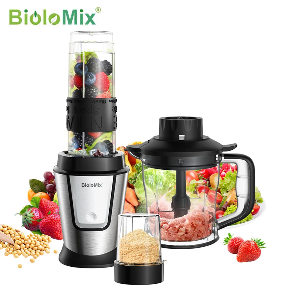 BioloMix 3-in-1 Multifunktionaler Food Processor 700W Tragbarer Entsafter Mixer Persönlicher Smoothie Maker Zerkleinerer und Trockenmühle Hauptbild