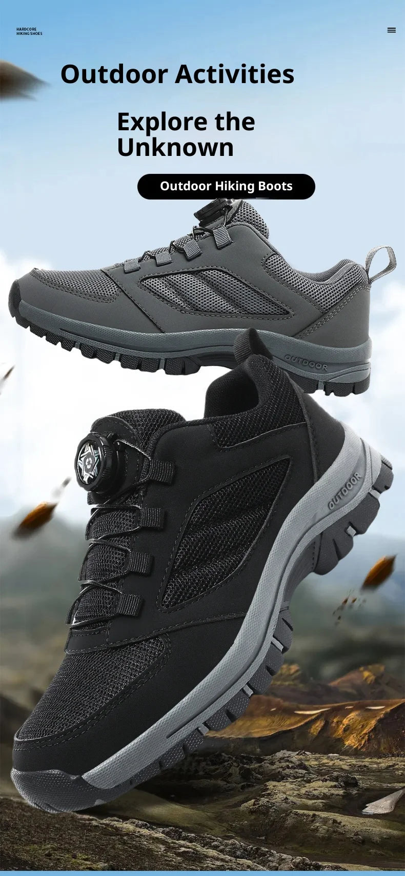 Herren-Outdoor-Sportschuhe für Frühling und Herbst mit drehbarer Schnalle, bequem, rutschfest, Wanderschuhe, große Größen 39–48