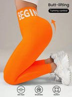 Europäische und amerikanische nahtlose Yoga-Leggings mit Bund-Schriftzug, Po-Lifting, schnelltrocknende, atmungsaktive Damen-Tights für den Sport
