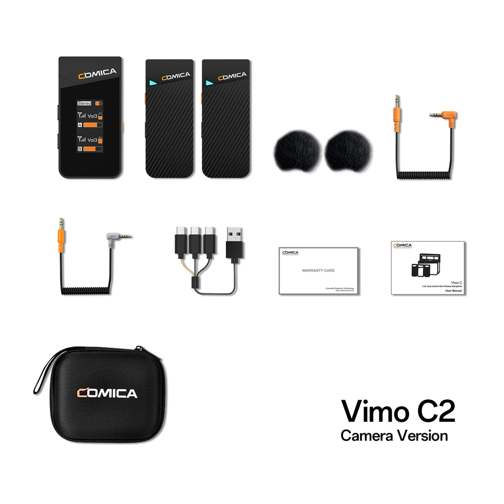 Comica Vimo C 2.4G Mini kabelloses Ansteckmikrofon mit Ladecase, für Smartphone Kamera Podcast Interview YouTube Facebook