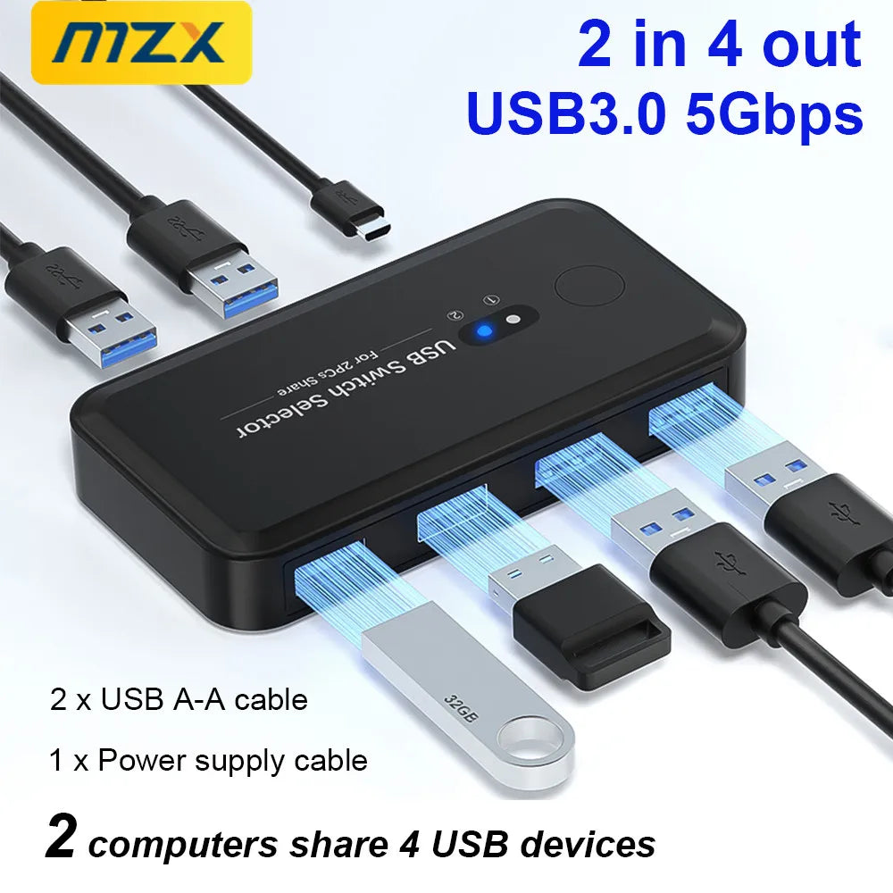 MZX USB 3.0 Umschalter KM Switch Selector KVM Hub Dockingstation 2 Computer Laptop PC Desktop Zubehör Drucker Tastatur teilen Hauptbild