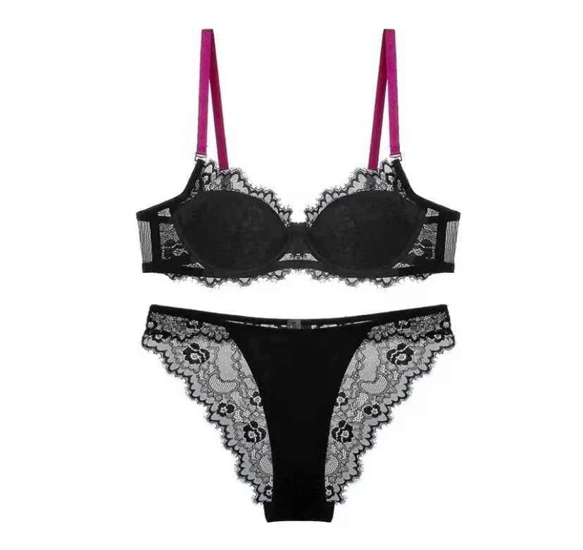 Sexy Spitzen-BH- und Höschen-Set, Minimizer, Anti-Sagging, vollflächig bedeckend, verstellbarer Bügel, große Bruststütze, dünne Seitenstütze, kein Überlaufen