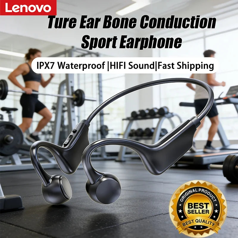 Lenovo Hot Real Bone Conduction Sport-Kopfhörer Kabelloser Kopfhörer Bluetooth-kompatibles Headset Freisprechfunktion mit Mikrofon zum Laufen