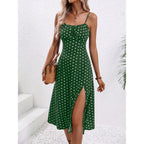 Damen Blumenmuster Spaghettiträger Sommer Boho Strandkleid Druck Elegant Träger Eckiger Ausschnitt Schlitzkleid Vestidos 2024
