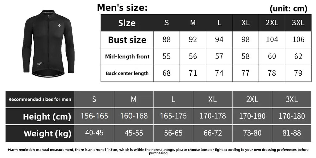 XINTOWN Herren Langarm-Radtrikot, Rennbekleidung für Frühling/Sommer, Export-Fahrradbekleidung, einfarbiges Langarm-Oberteil