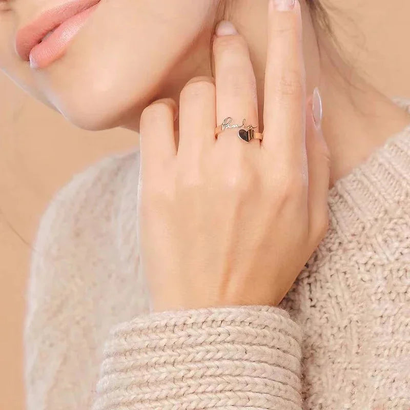 Personalisierter, individueller Liebesnamensring, modische Paarringe zum Valentinstag, Freundinnen-Geschenk, Herz-Ehering, Damenschmuck