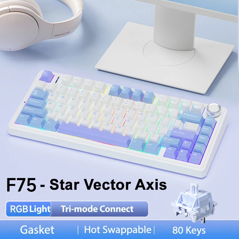 AULA F75 2.4G Kabellos/Bluetooth/Kabelgebunden Gaming Mechanische Tastatur RGB Angepasstes 75% Layout OEM Profil Gasket Struktur