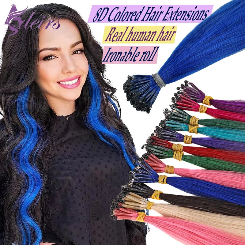 ADEIRS Color 8D Tip Haarverlängerungen 100 % Echthaar Microbeads Extensions Farbe Lila Blau Pink Grau 18-20 Zoll Hauptbild