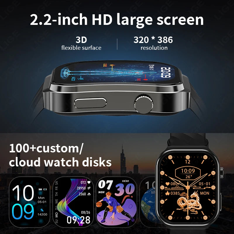 LIGE 2026 Neue KI-Gesundheitsdiagnose Smartwatch Blutfett Harnsäure Bluetooth-Anruf Blutdruck Gesundheits-Smartwatch Herren Damen