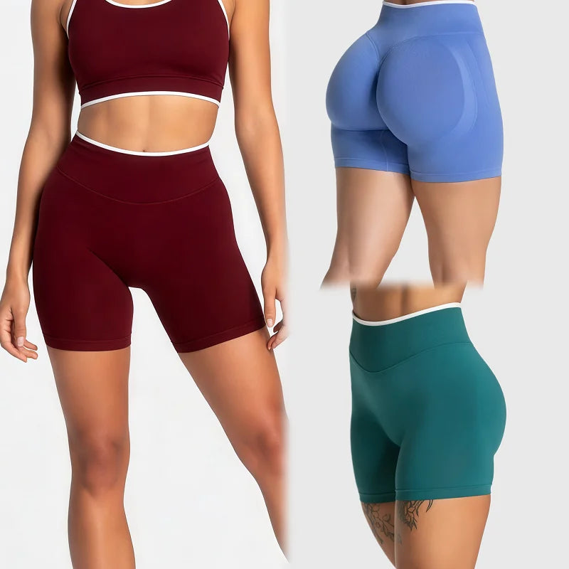 Damen Sportshorts Fitness High Waist Scrunch Nahtlose Yoga Leggings Radlerhosen Workout Lauf Fitness Hosen Hauptbild