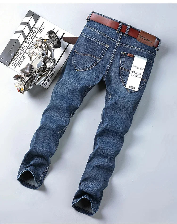 WTHINLEE Business Herren Jeans Casual Straight Stretch Mode Klassische Blaue Arbeits-Denim-Hosen Herren Markenbekleidung Größe 28-40