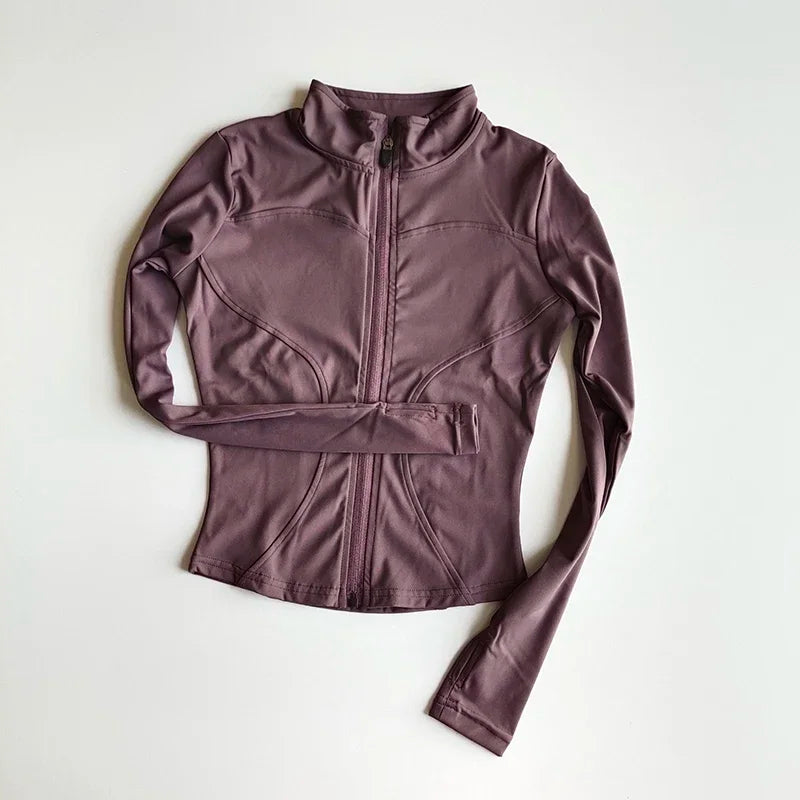 Slim Fit Sportjacke Stehkragen Reißverschlussmantel Sport Fitness Yoga Kleidung Plus Samtjacke Schlankheits-Schnelltrocknender Anzug