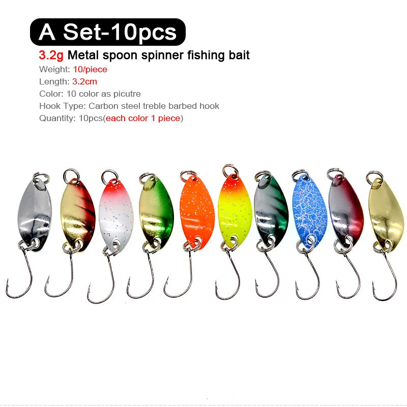 7/9/10 Stück Forellenköder 2,5g/2,6g/3g/3,2g/3,5g/5g Metalllöffel Angelköder Wobbler Casting Jigging Angelzubehör Pesca Döbel