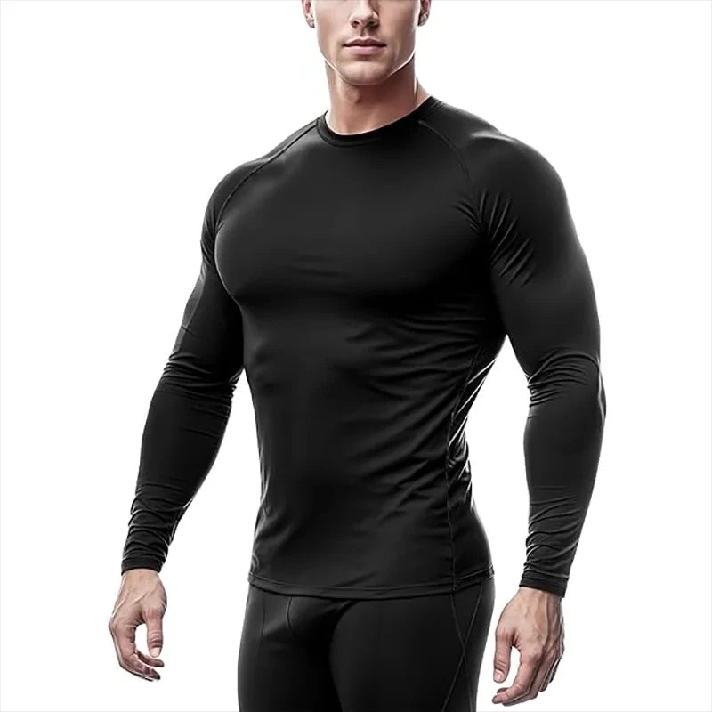 Einfache Frühling Herren Training Sport T-Shirts Schnelltrocknend Eng Anliegend Langarm Kompressionsshirt Sportbekleidung Fitness-Shirts