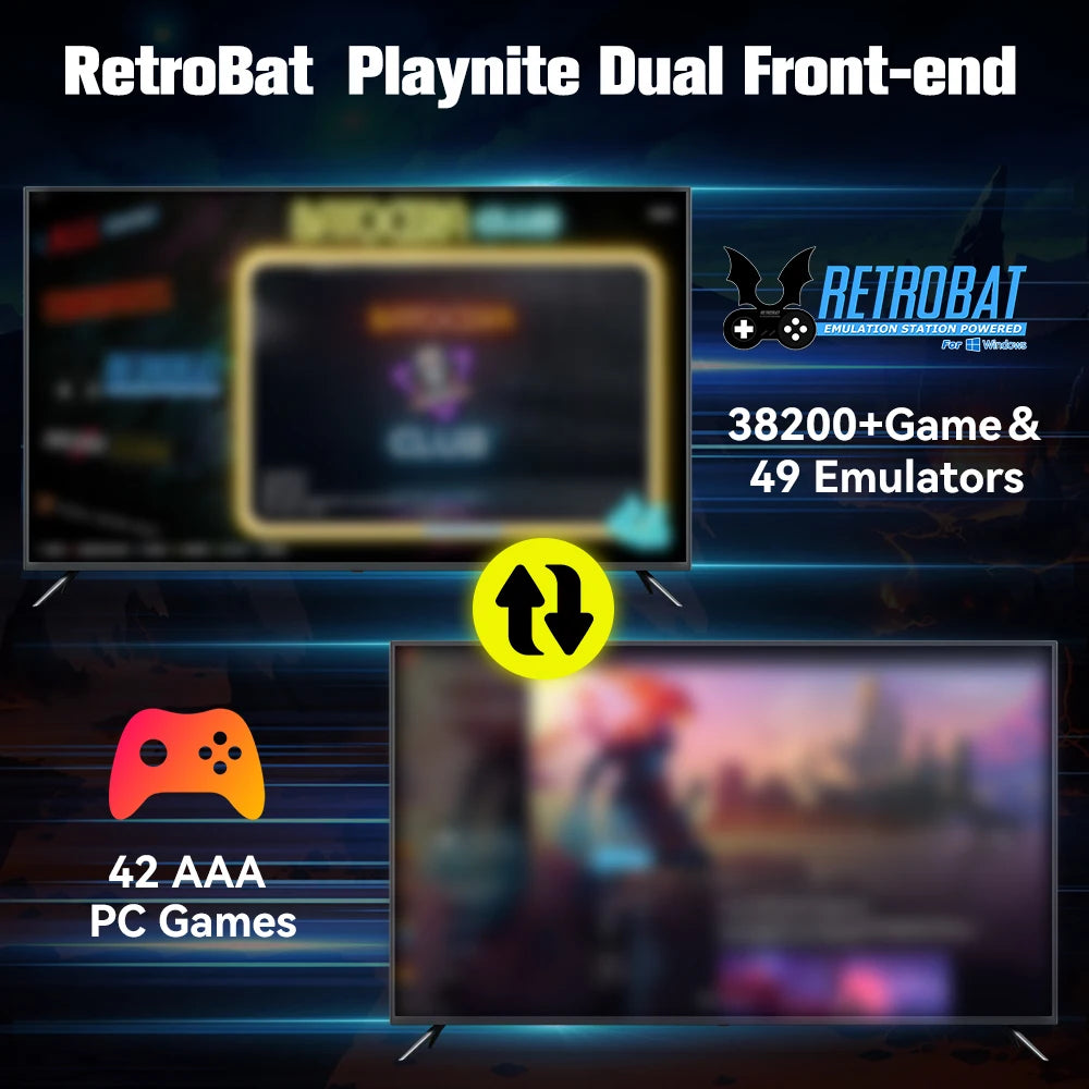 Retrobat & Playnite System HDD Retro-Spielekonsole für PS3/PS2/WIIU/WII/Switch/MAME 50+ Emulatoren 38293 Spiele & 42 AAA PC-Spiele für PC